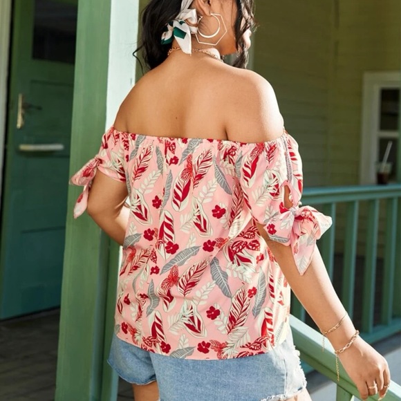 SHEIN - Tropical Print Knotted Bardot Blouse - Size 0X - Picture 4 of 9